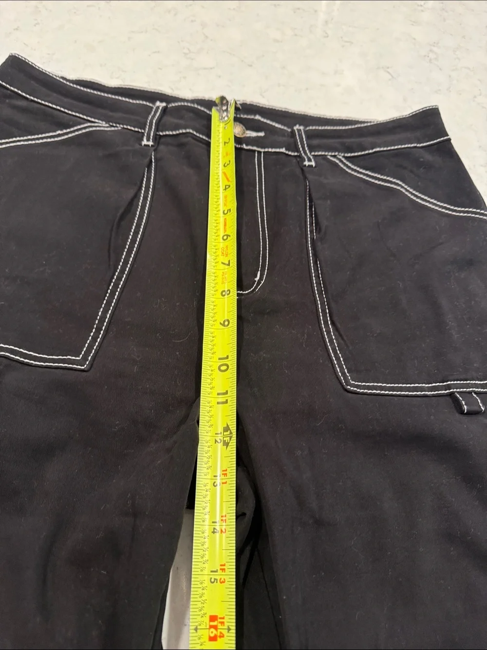 NWT DOKOTOO Sz 14 Carpenter Utility Cargo Jeans High Waist White Stitch Stretch
